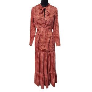 ALEXIS Geometric Print Tiered Maxi Wrap Dress Red Medium